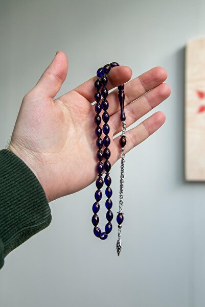 TESBİHKENTİ مسبحة صلاة من مسحوق العنبر الرقيقة ذات اللون الأزرق الداكن