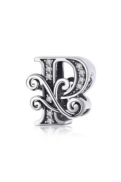 Fubena Dalgalı Desenli P Taşlı Harf Gümüş Charm