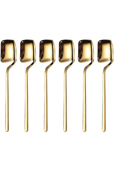 COOYA Set of 6 Gold Coffee Spoons, 5.6 Inches Tiny 18/10 Stainless Steel, for Sugar, Tea, Ice Cream
