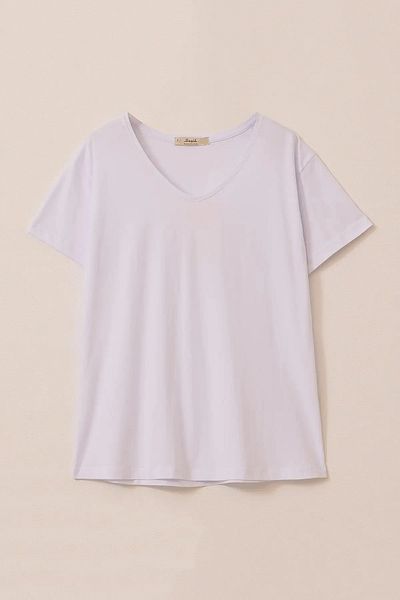 SEÇİL Tricou de bază cu mânecă scurtă cu decolteu în V pentru femei - alb