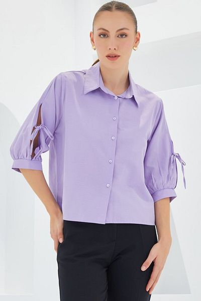 modaserdem Lilac Crop Shirt with Sleeve Detail 20246