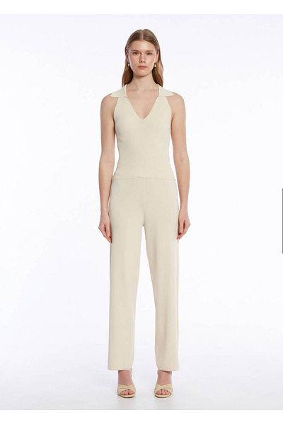 Knitss Μπεζ πλεκτό μπλουζάκι με γιακά πόλο