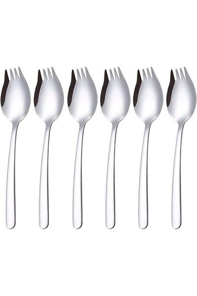 COOYA 6 Pack Stainless Steel Sporks, Reusable 7.4 Inch, for Ice Cream Salad, Fruit Appetizer Dessert
