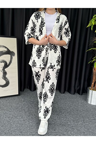 Altamira Set de top cu fundul înfășurat cu model de coroană albă pentru femei