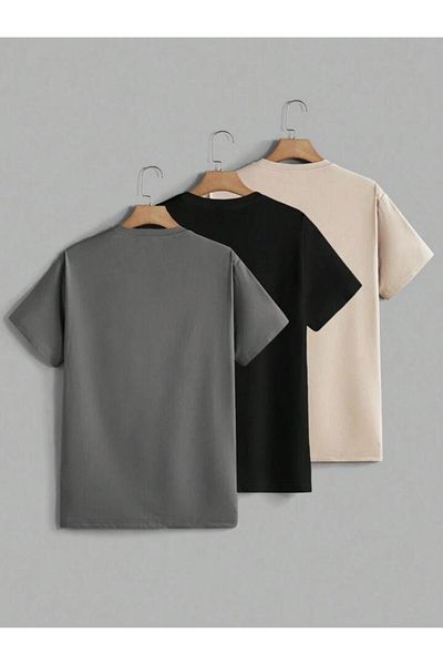 trendgar Pachet de 3 tricou oversize unisex bej negru și fum