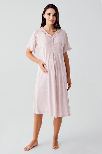 Artış Short Sleeve Buttoned Stretchy Cotton Maternity Nightgown