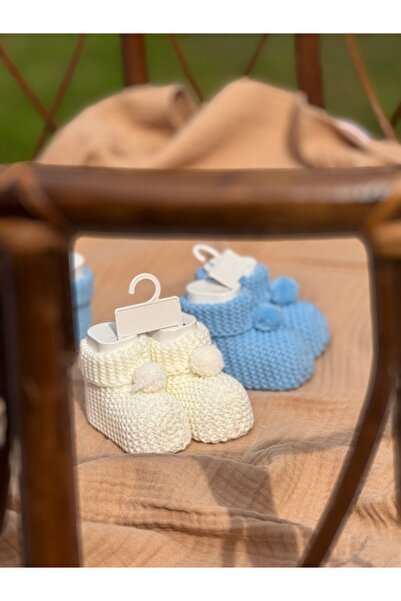 BETSY STUDIO Örgü Bebek Beyaz Patik Yenidoğan Bebek Hediyelik