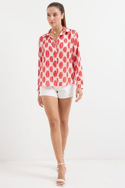 modaserdem 3964 Light Draped Satin Shirt - B.Red