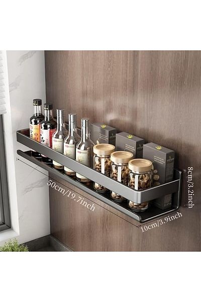 COOYA Adhesive Wall-Mounted Seasoning Rack, No Punching Required Kitchen Shelves, Wall Spice Jar, Black