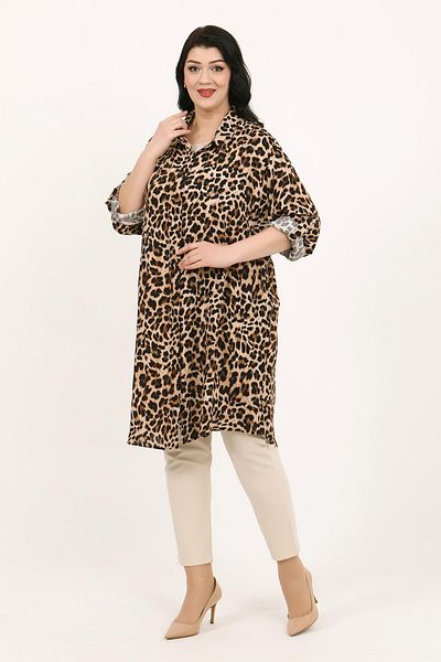 By Alba Collection Women's Leopard Cotton Viscose Large Size Tunic