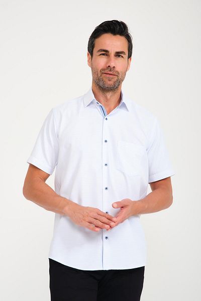 Fitmens Classic Men's Short Sleeve Dotted Gift Boxed Shirt Fs- 001218   - White Light Blue