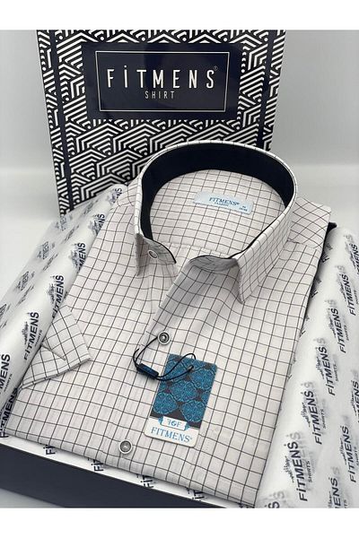 Fitmens Classic Short Sleeve Checkered Men's Shirt with Gift Box Fs- 003623   - White Black