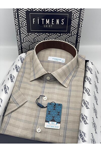 Fitmens Klasik Kısa Kol Keten Hediye Kutulu Erkek Gömlek FS-003574 - Bej