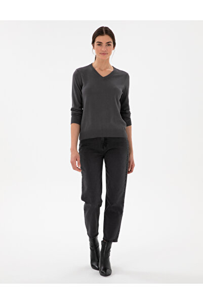 Pierre Cardin Anthracite Slim Fit V-Neck Basic Sweater 50300803-Vr006