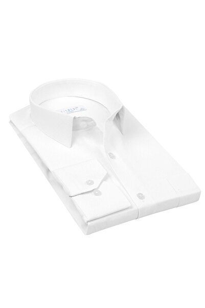 Fitmens Classic Long Sleeve Diamond Pattern Dobby Men's Shirt with Gift Box Fs-001268 - White