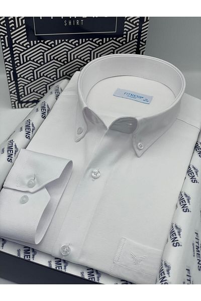 Fitmens Classic Long Sleeve Cotton Easy to Iron Men's Shirt with Gift Box Fs- 003897   - White