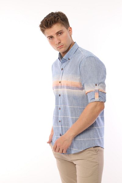 Fitmens Orange Linen Men's Shirt - Slim Fit, Long Sleeve, Easy Ironing, Gift Box - Fs- 002994