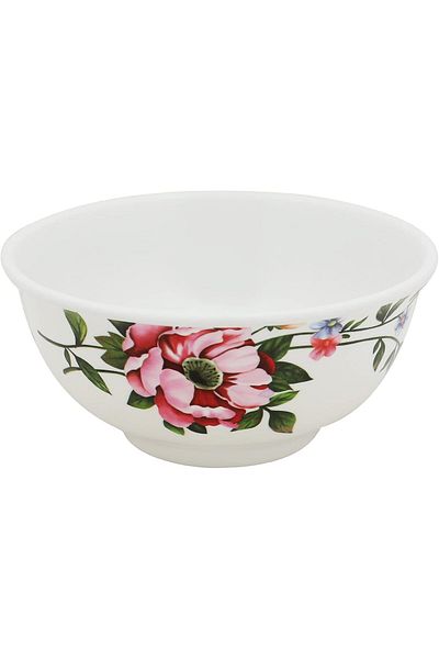 Abir Melamine Deep Round Bowl 12 CM / 4.72 INCH White Floral Design For Food Kitchen Use Outdoor & R