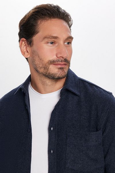 Tudors Мъжка зимна риза Lumberjack с един джоб, стандартна кройка и индиго