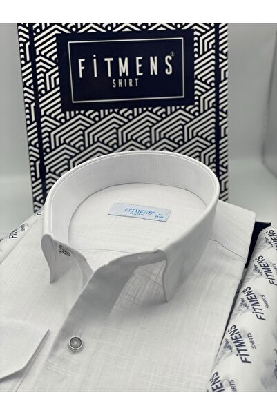 Fitmens Classic Long Sleeve Linen Men's Pocketless Gift Boxed Shirt Fs-003044 - White