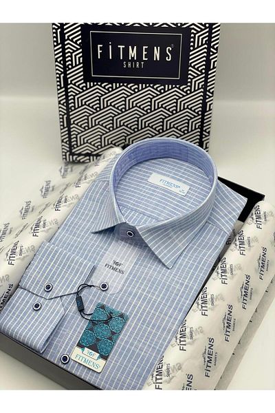 Fitmens Classic Long Sleeve Striped Linen Cotton, Lapel Button Men's Shirt Fs- 003169   - on