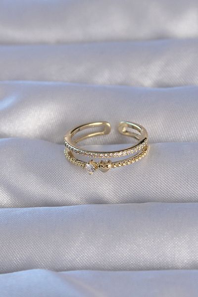 Skygo Brass Gold Color Zircon Stone Heart Waterway Model Adjustable Ring - Tj-Byk3221