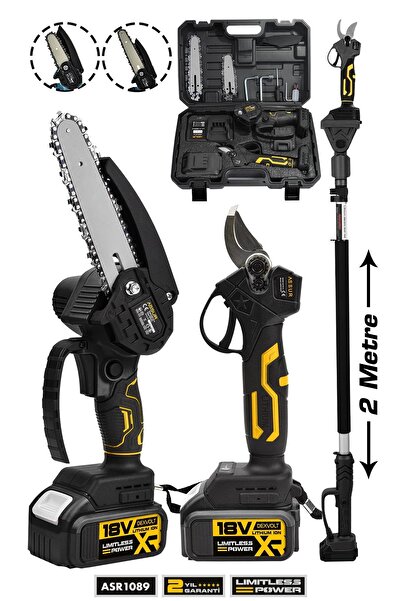 ASSUR Profesyonel 2'li Set 18v Çift Akülü Teleskopik Kollu Bağ Makası Ve Buda...