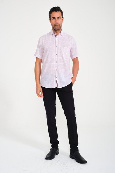 Fitmens Classic Short Sleeve Large Square Flam Linen Button Collar Gift Boxed Men's Shirt Fs- 000714   - White Board