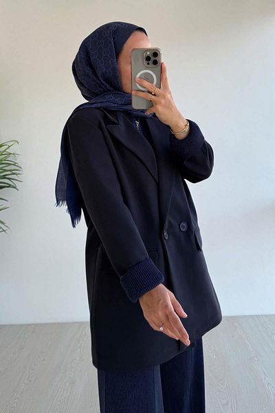 Ka Hijab Μπουφάν Blazer με διπλό κουμπί - Navy Blue
