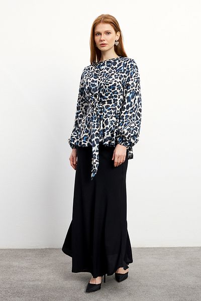 VAVİNOR Σετ φούστα μπλούζα με σχέδιο Leopard - Indigo