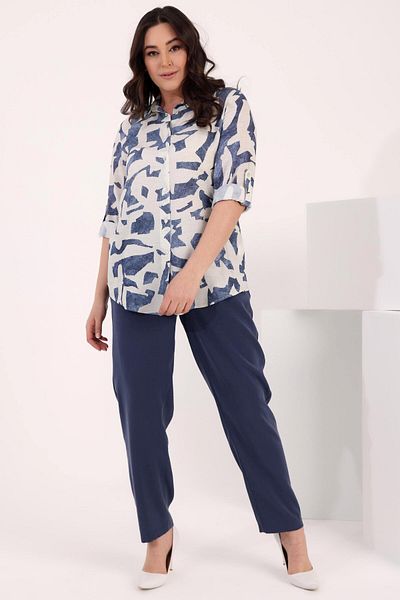 Metpoint Trend42Plus Large Size Patterned Viscose Indigo Shirt