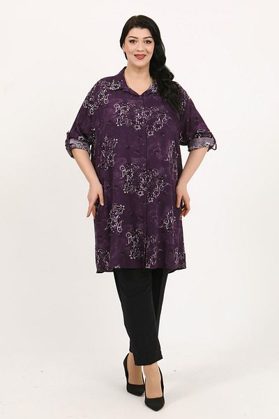 By Alba Collection Women's Plum Patterned Cotton Viscose Large Size Tunic