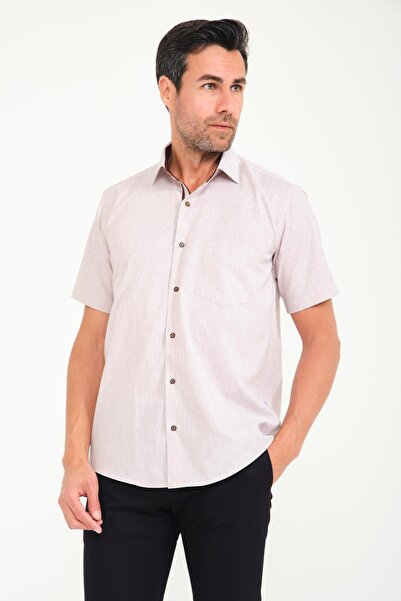 Fitmens Classic Short Sleeve Neon Dot Dobby Gift Boxed Men's Shirt Fs-001216 - Beige