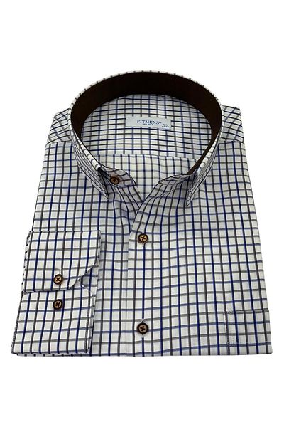 Fitmens Oversized Long Sleeve Color Checkered Men's Shirt with Gift Box Fs- 002399   - White Coffee