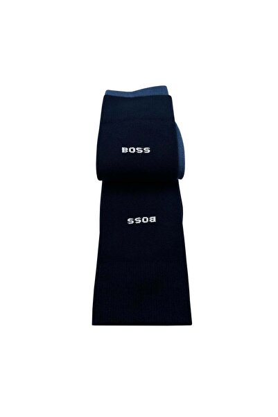 BOSS Erkek Esnek Pamuklu İkonik BOSS Şerit Çizgi Detaylı Lacivert Çorap 50531084-425