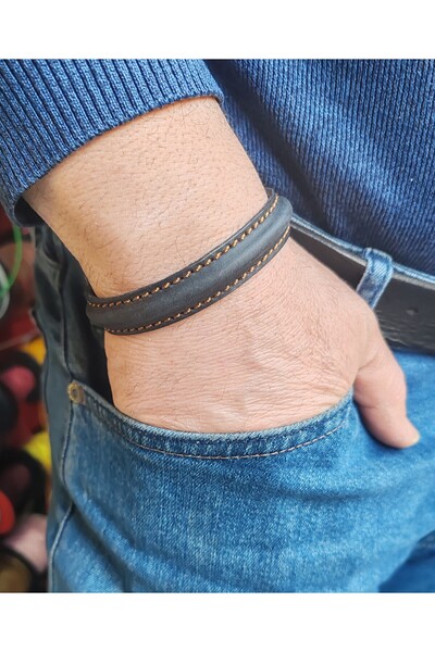 BONCADAS Custom Made Leather Coated Copper Bracelet with Handwork