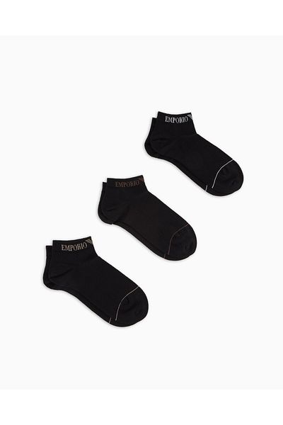 Emporio Armani Мъжки памучни еластични къси чорапи до глезена, комплект от 3 черни EM000550 AF12276-MC061