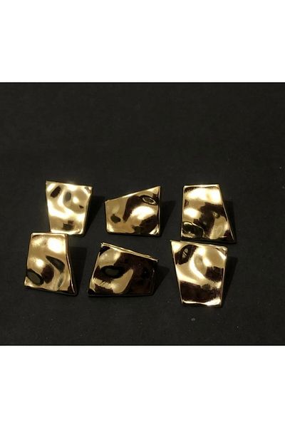 T.T Gold Asymmetrical Design Polnet Button - 6 Pieces Metal Button Coat Trench Coat Jacket