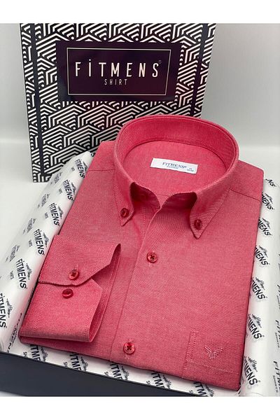 Fitmens Classic Long Sleeve Cotton Easy to Iron Men's Shirt with Gift Box Fs- 003897   - Red