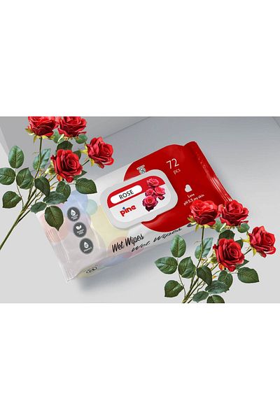 Pine Pine Rose - Rose Scented Wet Wipes 72X24 Pack (1.728 Sheets)