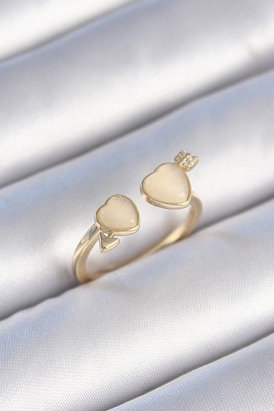 Skygo Brass Gold Color White Enamel Heart Model Women's Ring - Tj-Byk3472