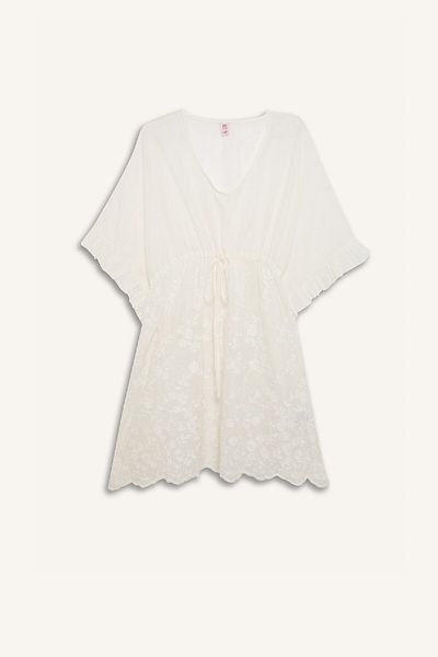 DeFacto Weißer Kimono mit V-Ausschnitt und Aufdruck – Fall In Love B8161ax24sm