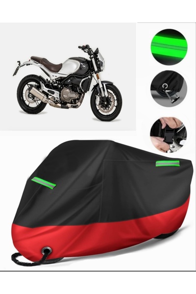 MotoEN غطاء دراجة نارية ممتاز متوافق مع QJ SRV550 (متوافق مع القفل) أسود-أحمر