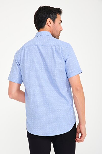 Fitmens Klasik Kısa Kol Açık Zemin Kutu Desen Keten Cotton Hediye Kutulu Erkek Gömlek FS-000745 - Mavi