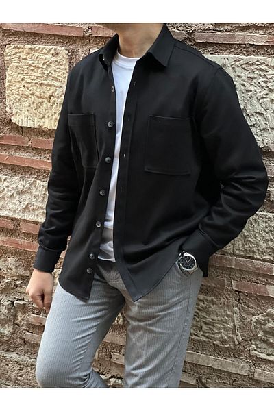 Fitmens Oversize Gabardine Cotton Men's Jacket Shirt with Gift Box Fs- 003868   - Black