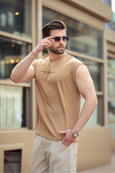 Madmext Ανδρικό μπλουζάκι με στάμπα Cappuccino Crew Neck E7123