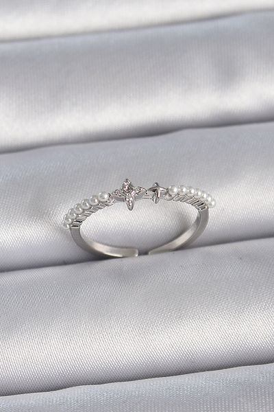 Skygo Brass Silver Women's Ring with Zirconia - Pearl Adjustable, Inline Tj-Byk3367
