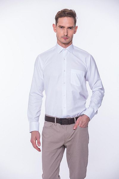 Fitmens Classic Long Sleeve Oxford Gift Boxed Easy Iron-On Men's Shirt Fs- 001254   - White Navy Blue