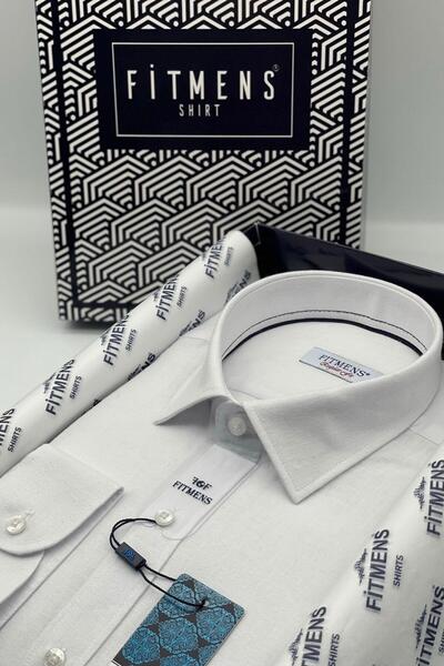 Fitmens Regular Fit Long Sleeve Linen Pocketless Gift Boxed Men's Shirt Fs-001578 - White