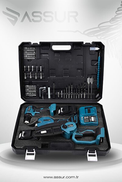 ASSUR 3'lü Süper Set Kömürsüz Şarjlı Budama Makası-el Testeresi-akülü Vidalama Matkap